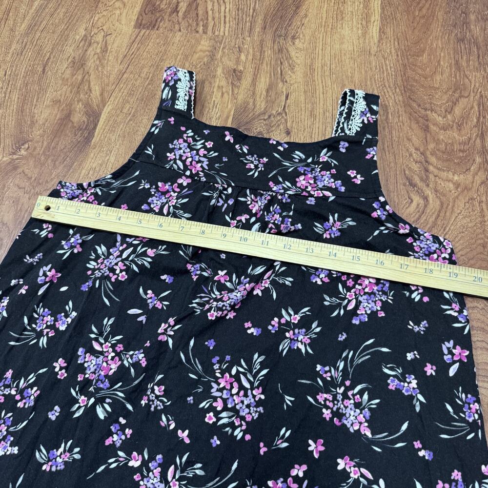 ARIA Nightgown 100% Cotton Sleeveless Black Floral sz L Cottagecore Boho Summer - Picture 4 of 6
